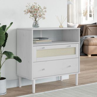 vidaXL Vidaxl - Aparador Senja Aspecto De Rat&aacute;n Madera Pino Blanco 80x40x80 Cm