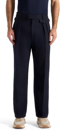 Mani&egrave;re De Voir Pierre Relaxed Fit Pleated Tailored Trousers in Navy at Nordstrom, Size 30