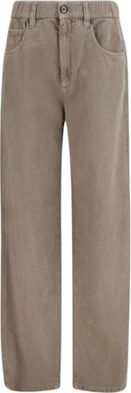 Brunello Cucinelli Wijde Pijpen Geverfde Katoenen Broek - Dames - Straight fit broeken - Bruin - L - Katoen - Broeken