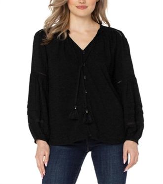 Liverpool L.A. Tie Neck Blouson Sleeve Blouse Black Size XS