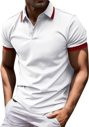 Generic Black Mens Tshirts Mens T Shirts Designer 2024 New Mens Casual Fashion Solid Color Trendy Lapel Button Short Sleeved T Shirt Workwear (White, XXXXXL)