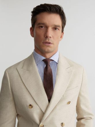 Reiss Chocolate Brown Linen Woven Tie