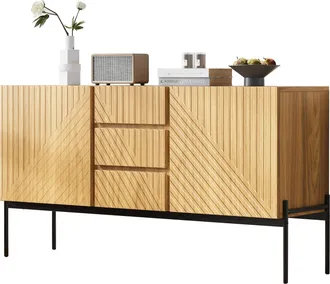 STILVORA Aparador Con 2 Puertas Y 3 Cajones, Estante Ajustable, Patas De Metal, Para Sal&oacute;n Y Comedor, 140&times;40&times;75 Cm