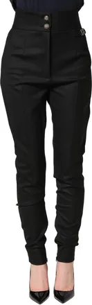Dolce & Gabbana Womens High-Waist Wool Blend Trousers Black Elastane