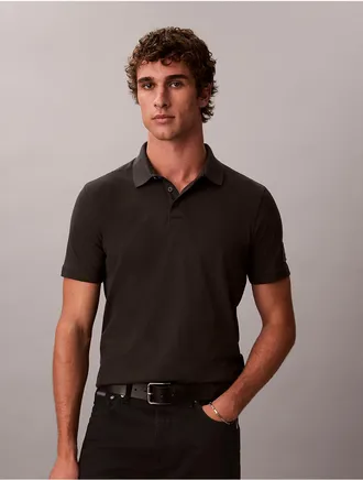 Calvin Klein Jeans Calvin Klein Mens Sueded Jersey Monologo Badge Polo Shirt - Black - 2XL