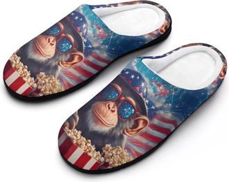 Generic 4th of July Monkey Mens Slippers Memory Foam Winter Warm Sandals Slip On House Shoes Size 7-14