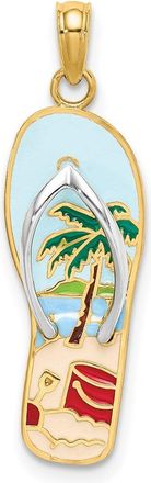 Diamond2Deal 14k Yellow Gold Rhodium 3D Enamel Palm Tree Bucket Flip-Flop Charm