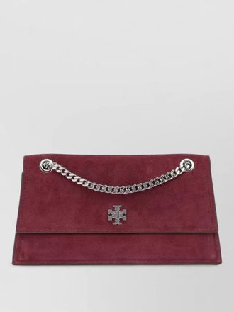Tory Burch suede clutch bag chain strap design