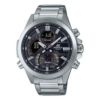 Casio Mens CASIO edifice Series 2022 Luminous Stainless Steel Silver Strap Black Dial 100m Waterproof Watch Analog Mens ECB-30D-1A