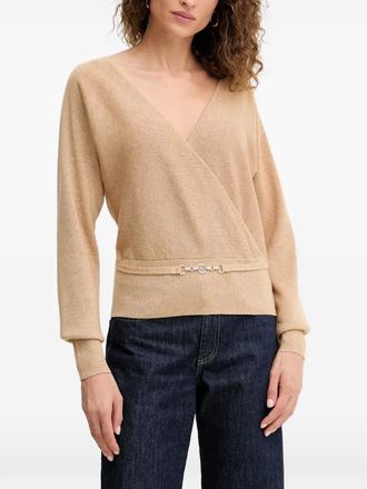 Fracomina V-neck buckle sweater - women - Viscose/Wool/Lurex - S - Neutrals