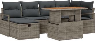 vidaXL Vidaxl - Garden Sofa Set Height-Adjustable 7 pcs Grey Poly Rattan