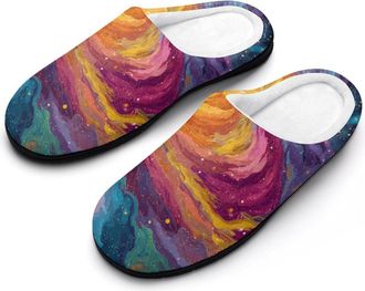 Generic Vibrant Galaxy Swirling Colorful Stars Mens Slippers House Slipper Anti-skid Sole Indoor Shoes Outdoor Comfort Cotton