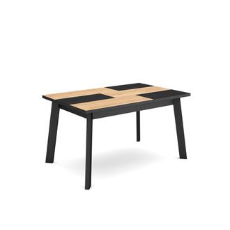 Skraut Home Skraut Home - Mesa Comedor, Mesa Fija Cocina Y Sal&oacute;n, 140, Para 6 Comensales, Patas De Madera, Estilo Moderno, Roble Y Negro