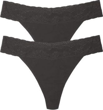 Natori Bliss Perfection One Size Thong 2-Pack in Coal at Nordstrom