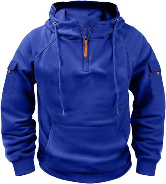 Generic Hoodies for Men UK Quarter Zip Pullover Cargo Hoodie Jacket Fleece Hooded Sweatshirts with Pockets Mens Hoodie Pullover Top Plain Ribbed Cuff Long Sle