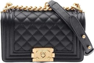 Chanel Vintage, unisex, Zwart, ONE Size, Pre-owned Boy Small Grained Calf Shoulder Bag