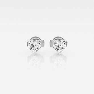 Grown Brilliance 0.99 Carat Heart Cut Lab Grown Diamond Stud Earrings in 14K White Gold, Guardian Back, G Color, VSSI Clarity