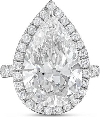 Diana M. Jewels 14kt white gold 3cts pear lab grown diamond halo ring with pave band