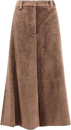 Brunello Cucinelli Corduroy Fluitrok - Dames - Midirokken - Bruin - L - Polyester - Rokken