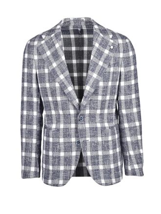 Lubiam Blazer Jacket Cotton Acrylic Linen - White/Blue