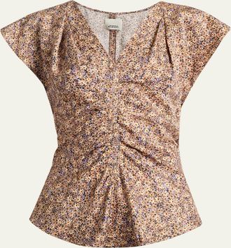 Isabel Marant Lonea Draped Floral Silk Jacquard Top