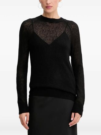 Guess Co crew-neck semi-sheer jumper - women - Wool/Lyocell/Alpaca/Polyamide - L - Black