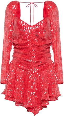 Rotate ruched sequinned minidress - women - Elastane/Recycled Polyester/Polyester/Elastane - 38 - Red
