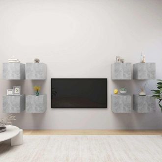 vidaXL Muebles De Tv De Pared 8 Piezas Gris Hormig&oacute;n 30,5x30x30 Cm Vidaxl