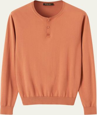 Loro Piana Mens Ice Wish Sea Island Cotton Henley Sweater
