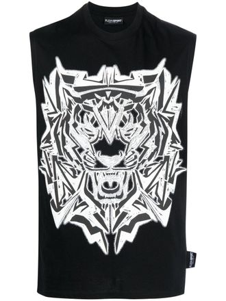 Plein Sport Thunder Tiger cotton tank top - Black