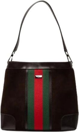 Gucci Pre-owned Shoulder Bags, female, Brown, Size: ONE SIZE Pre-owned Suede Shoulder Bag