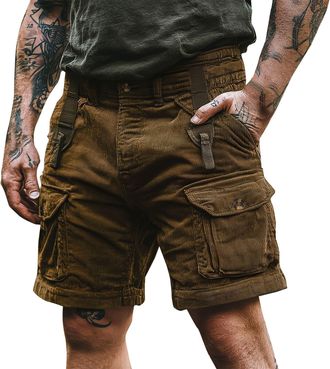 Generic Mens Cargo Shorts with Multi Pockets Casual Corduroy Lightweight Relaxed Fit Half Pants Elastic Waist Outdoor Combat Work Shorts Comfortable Hiking Pa