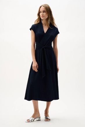 Joseph Ribkoff Belted V Neck Dress In Midnight Blue