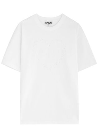 Ganni Logo-embroidered Cotton T-shirt - White - S (UK8-10 / S)