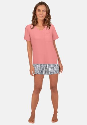 Tom Tailor Shorty TOM TAILOR Westport, Damen, Gr. 46 (XXXL), rot, Jersey, Obermaterial: 95% Baumwolle, 5% Elasthan, bequem kurz, V-Ausschnitt, Homewear-Sets Shor