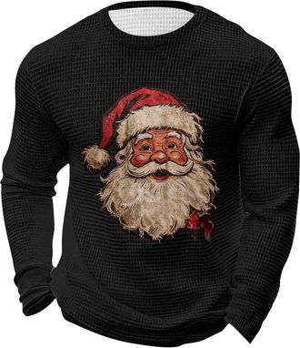 Generic Christmas Jumpers for Men Funny Oversized Santa Claus Christmas Sweatshirt Novelty Nordic Waffle Xmas Jumpers Print Graphic Red Pullover Sweater Long 
