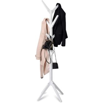 Woltu Percheros De Pie Madera Blanco Madera &Aacute;rbol Para Colgar Ropas Con 8 Ganchos En 4 Niveles 180 Cm - Woltu