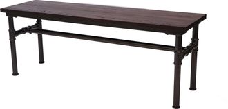 Hhg Banco Hhg 488b, Banco De Comedor Taburete, Madera De Olmo Dise&ntilde;o Industrial, 120x35cm Certificado Mvg, Negro-marr&oacute;n