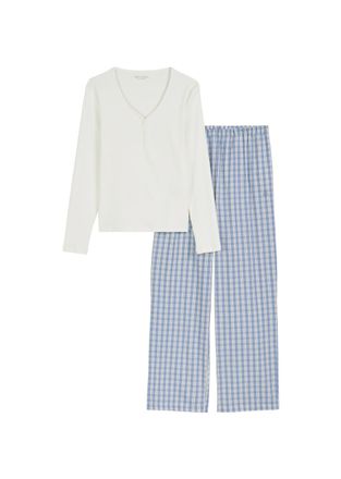 Marc O'Polo Pyjama MARC OPOLO Mix N Match Cotton, Damen, Gr. S, weiss (wei&szlig;), Jersey, Obermaterial: 95% Baumwolle, 5% Elasthan, bequem lang, V-Ausschnitt, Homewea
