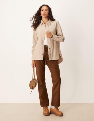 Jacqueline de Yong Camicia giacca comoda in velluto a coste color crema-Bianco