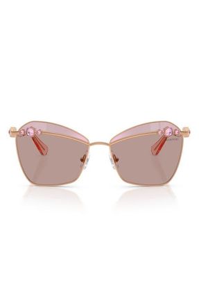 Swarovski 57mm Butterfly Sunglasses in Rose Gold /Purple Brown at Nordstrom