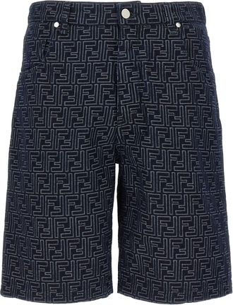 Fendi Blue Cotton Bermuda Mens Shorts