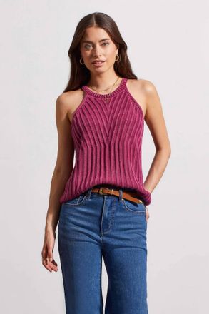 Tribal Patia Halter Sweater Tank Top In Plum
