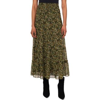 Vince Camuto V-Print Georgette Tiered Skirt in Rich Black/Green at Nordstrom Rack, Size Xx-Small