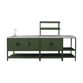 Sweeek Cocina exterior de 3 m&oacute;dulos en acero inoxidable, verde