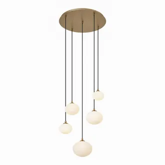 QAZQA Art D&eacute;co L&aacute;mpara Colgante Art D&eacute;co Dorada Con Cristal Opalino 5 Luces - Yani Acero /vidrio Redonda /esfera Adecuado Para Led Max. 5 X 8 Watt - Qazqa