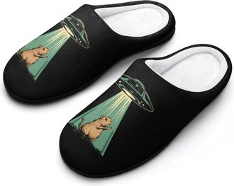 Generic Aliens Capybara Guinea Pigs Mens Slippers Slip On Comfortable Fleece Cotton House Shoes Winter