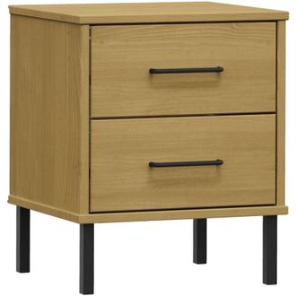 vidaXL Mesita De Noche Patas De Metal Madera Maciza Pino Marr&oacute;n Oslo Vidaxl