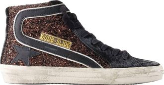 Golden Goose Womens Glitter High-Top Sneaker Brown Cowhide