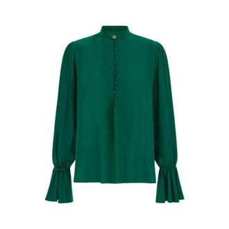 Roberto Cavalli High Neck Shirt with Flared Cuffs - female - Roberto Cavalli - Blouses - Green - XL - Blouses & Shirts